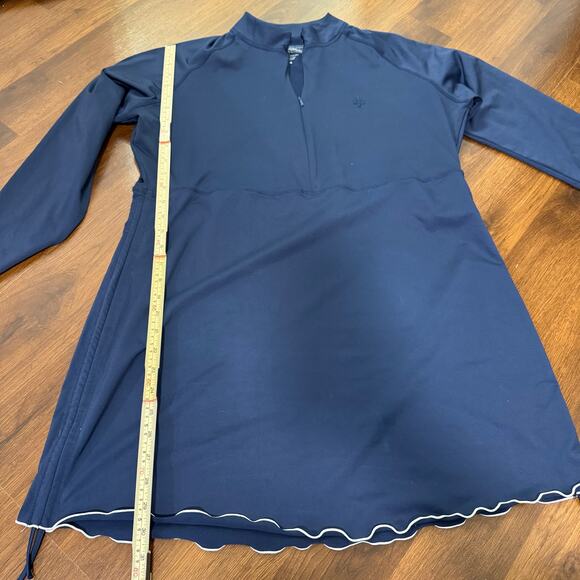 Coolibar Ruche Women's Swim Cover Dress Rash Guard UPF 50+ Navy Ruffle Sz XL - Picture 3 of 6